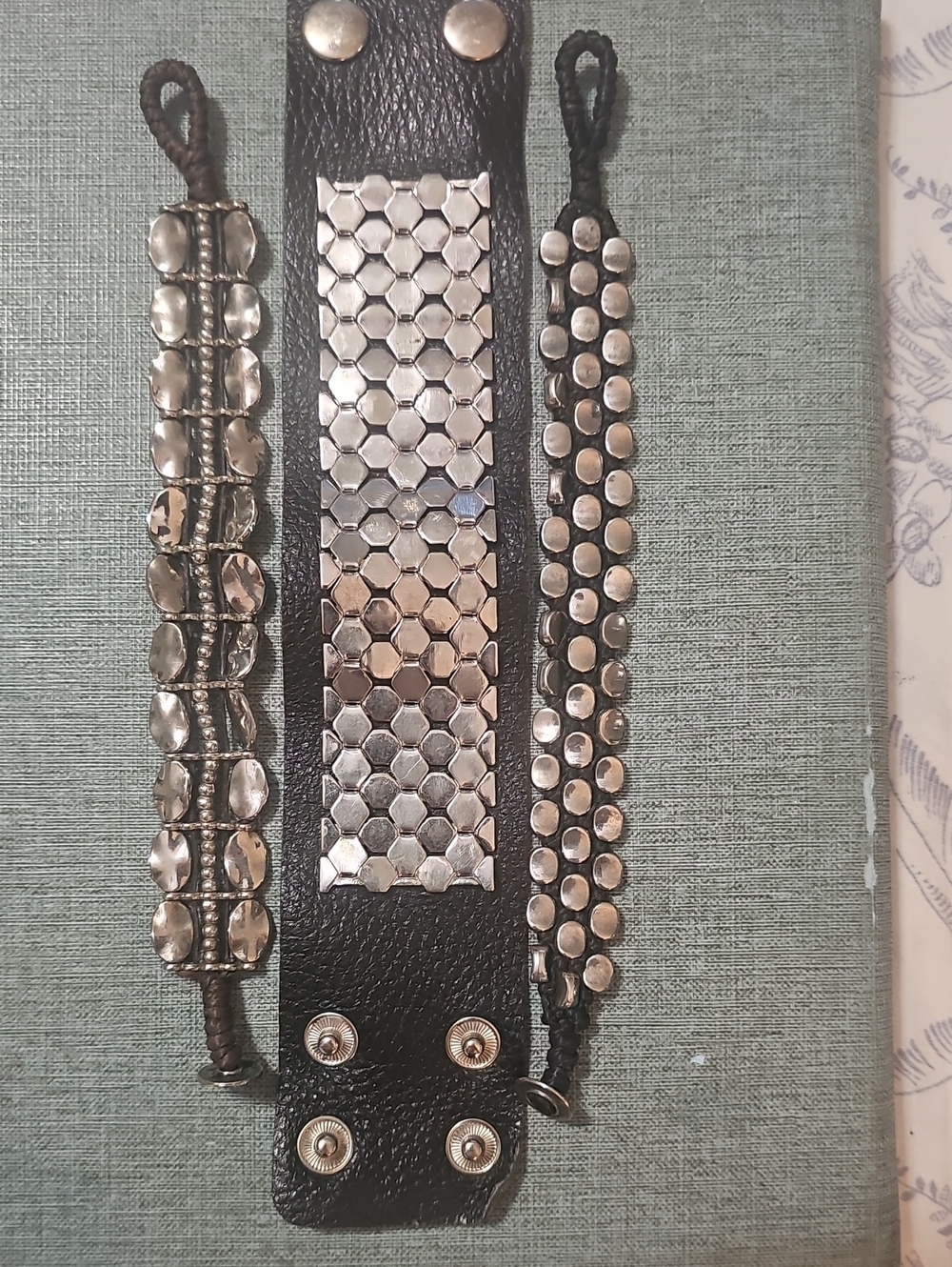 Black Leather Bracelet with Silver